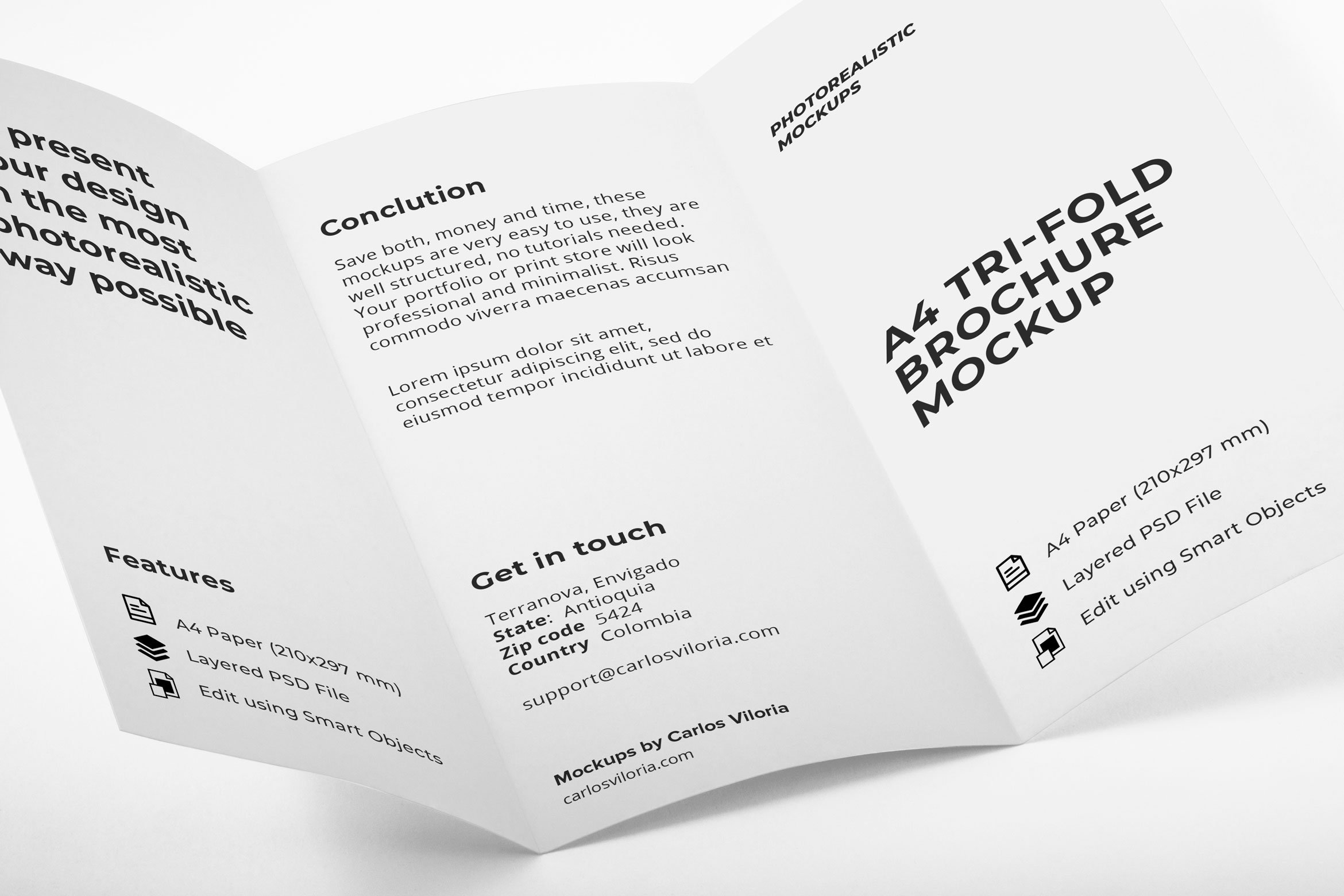 A4 Trifold Brochure Mockup preview image.