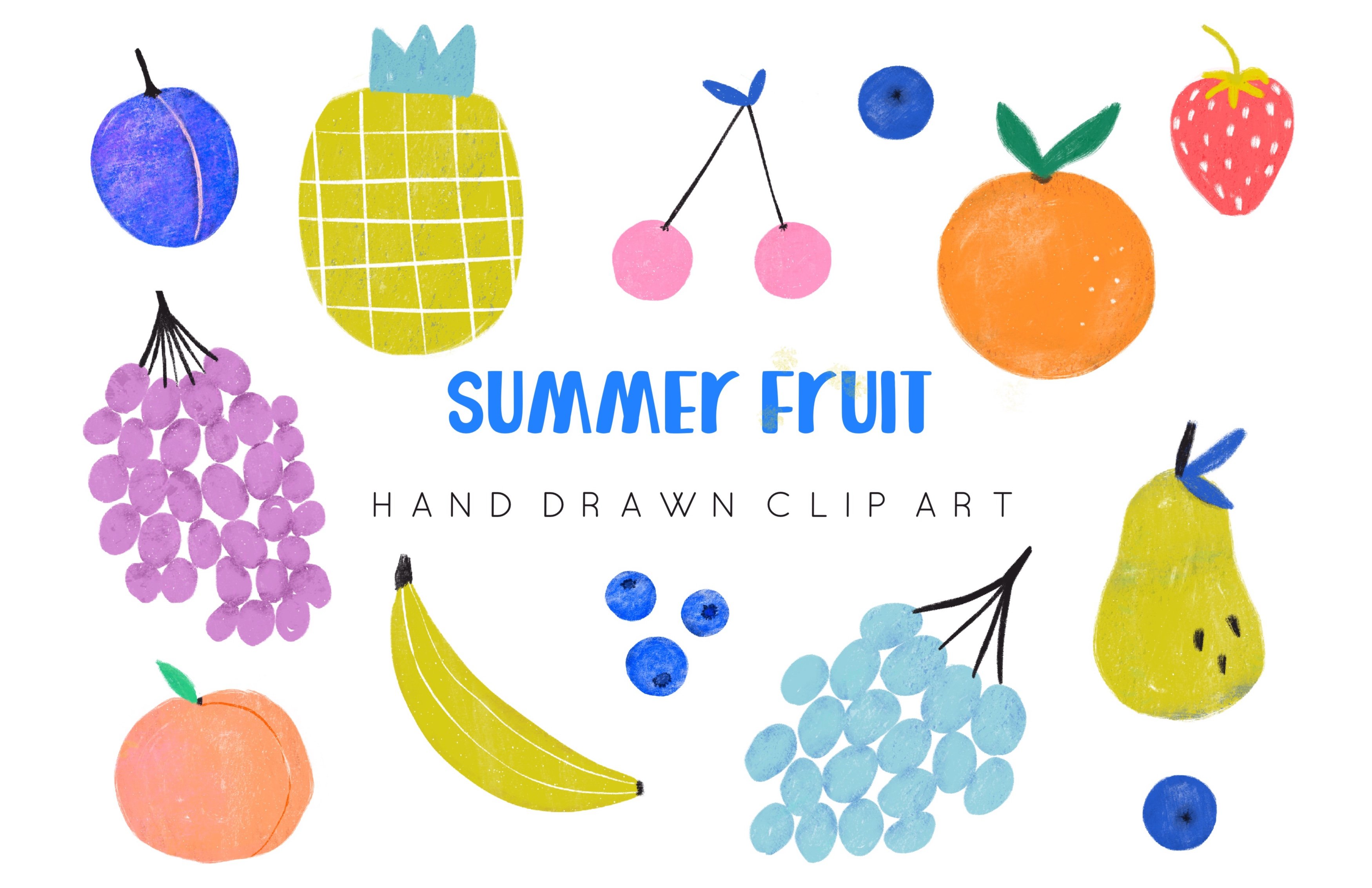 Fruit clipart, handdrawn modern cover image.