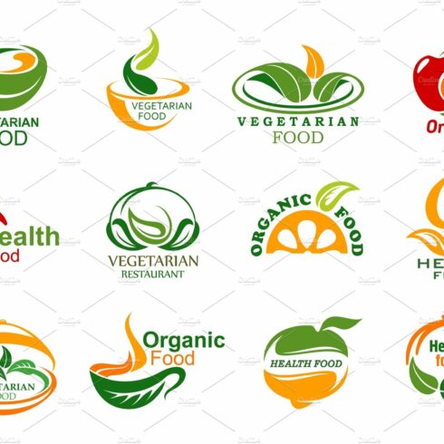 Vegetarian and vegan food icons cover image.