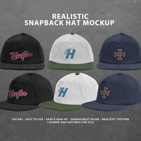 Realistic Snapback Hat Mockup cover image.