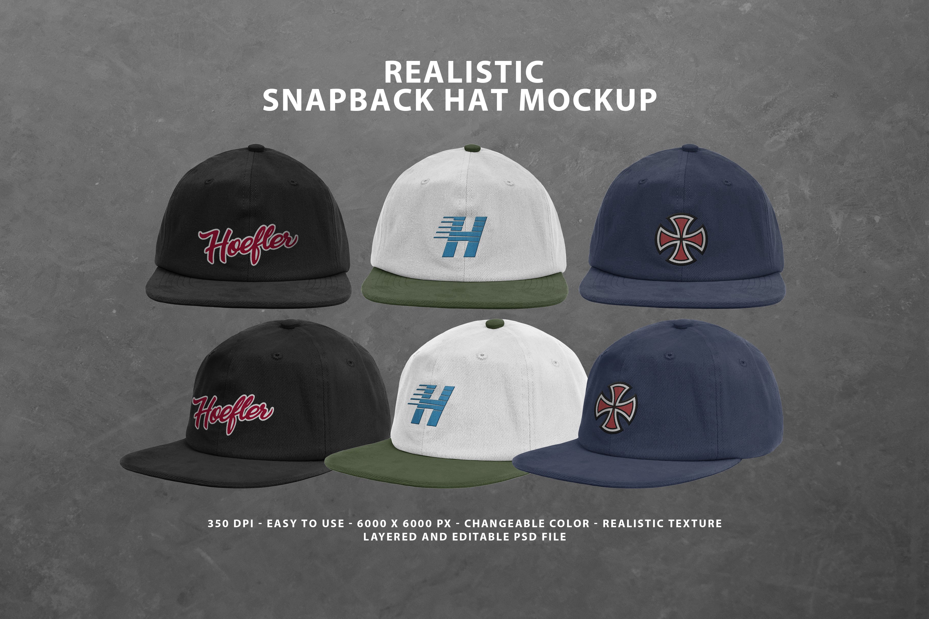 Realistic Snapback Hat Mockup cover image.