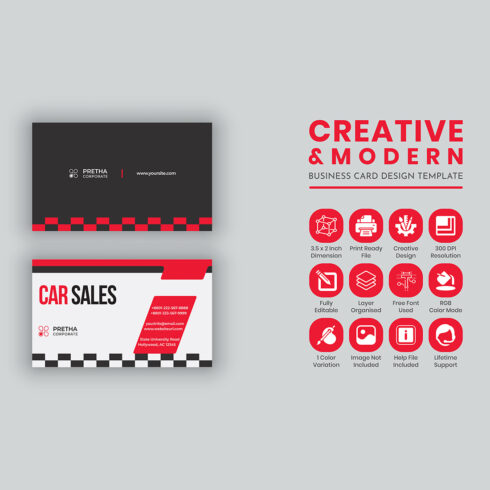 Abstract Dark and Red Business Card With Tire Mark cover image.