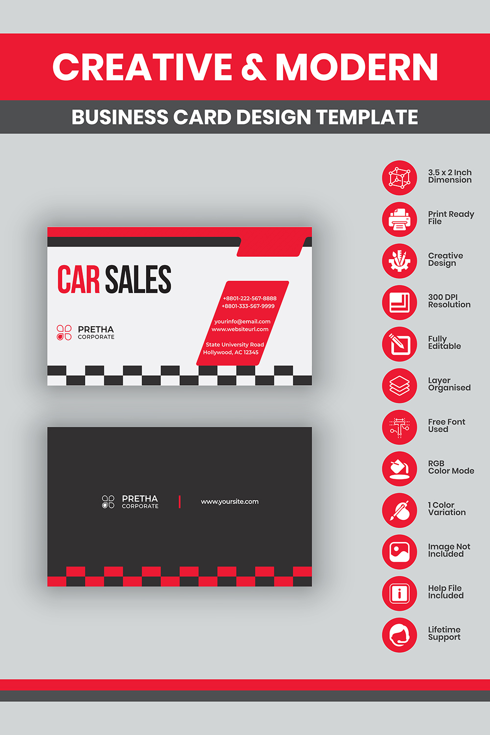 Abstract Dark and Red Business Card With Tire Mark pinterest preview image.