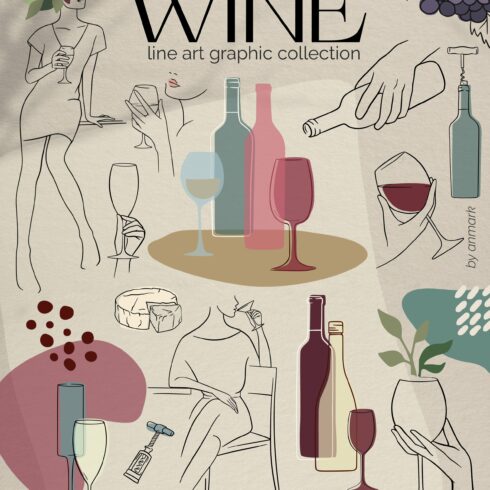 Abstract line art woman with wine cover image.