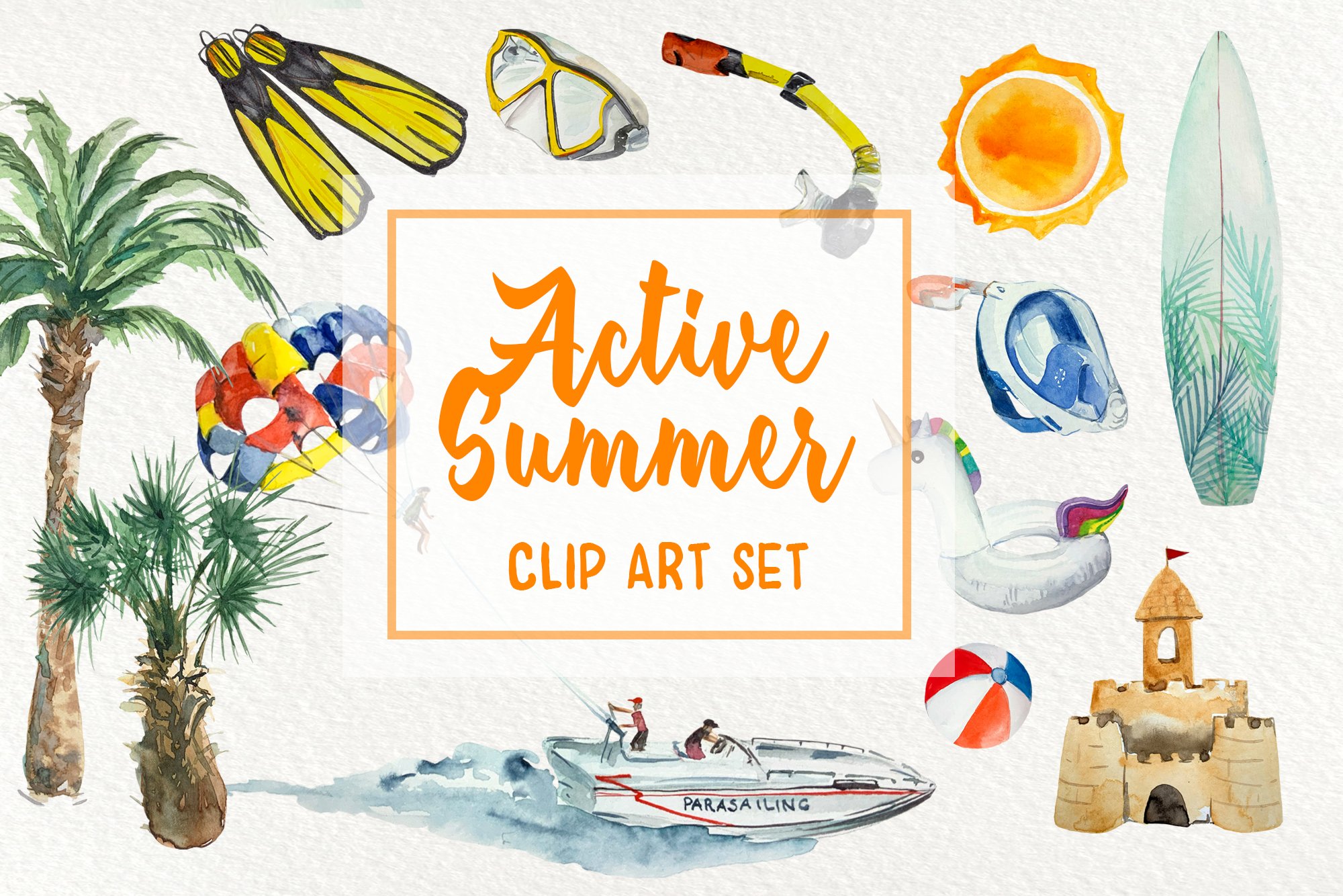 Active Summer - Watercolor Clip Arts cover image.