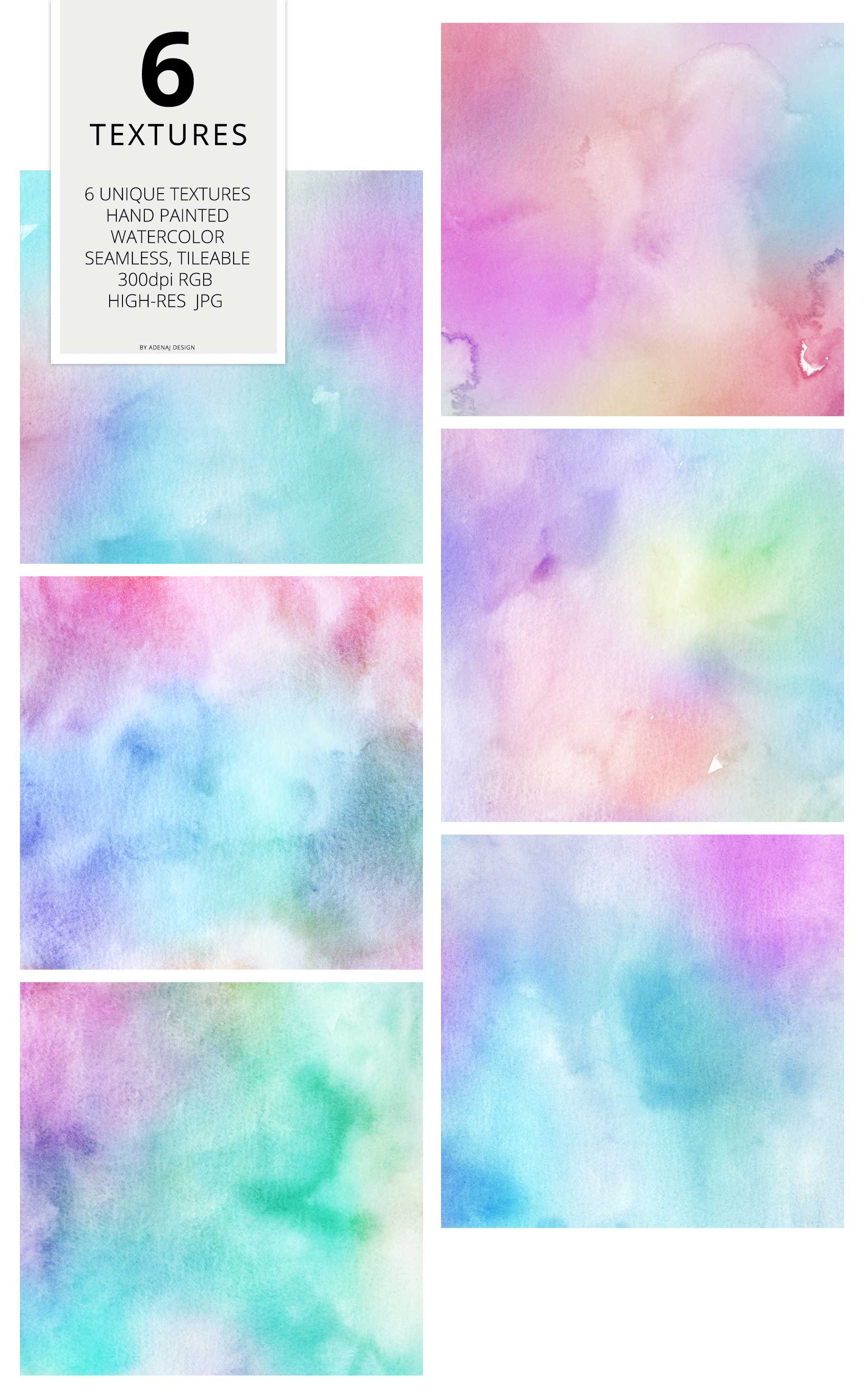 6 Huge Pastel Rainbow Watercolors preview image.