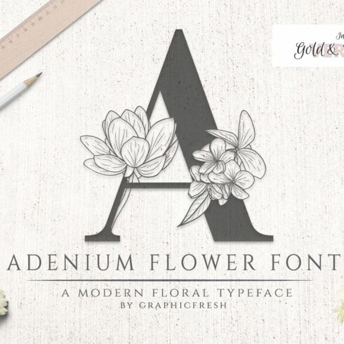 Adenium Font + Gold & Rose Gold Foil cover image.