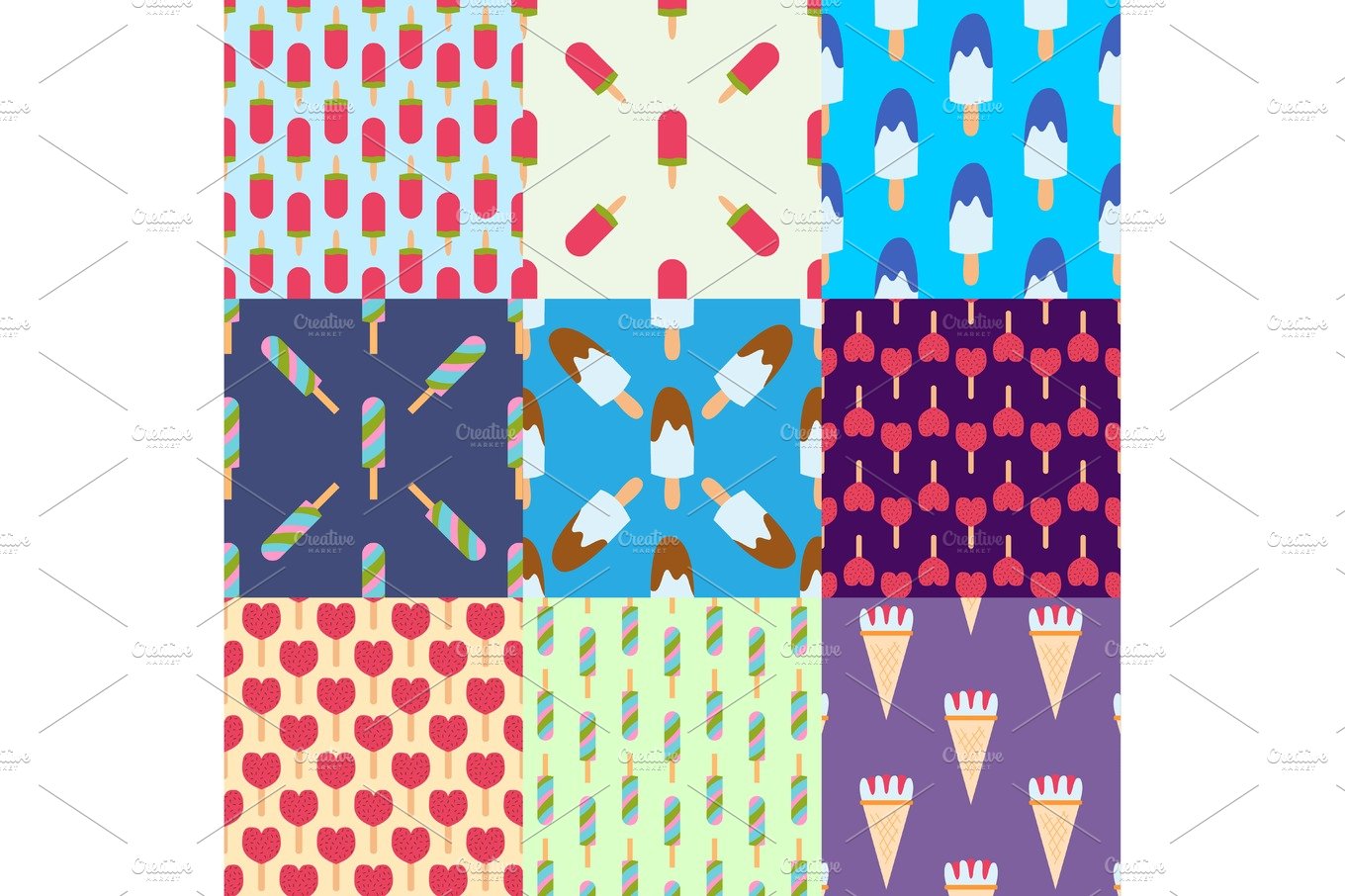 Set ice cream seamless pattern background cartoon colorful dessert vector i... cover image.