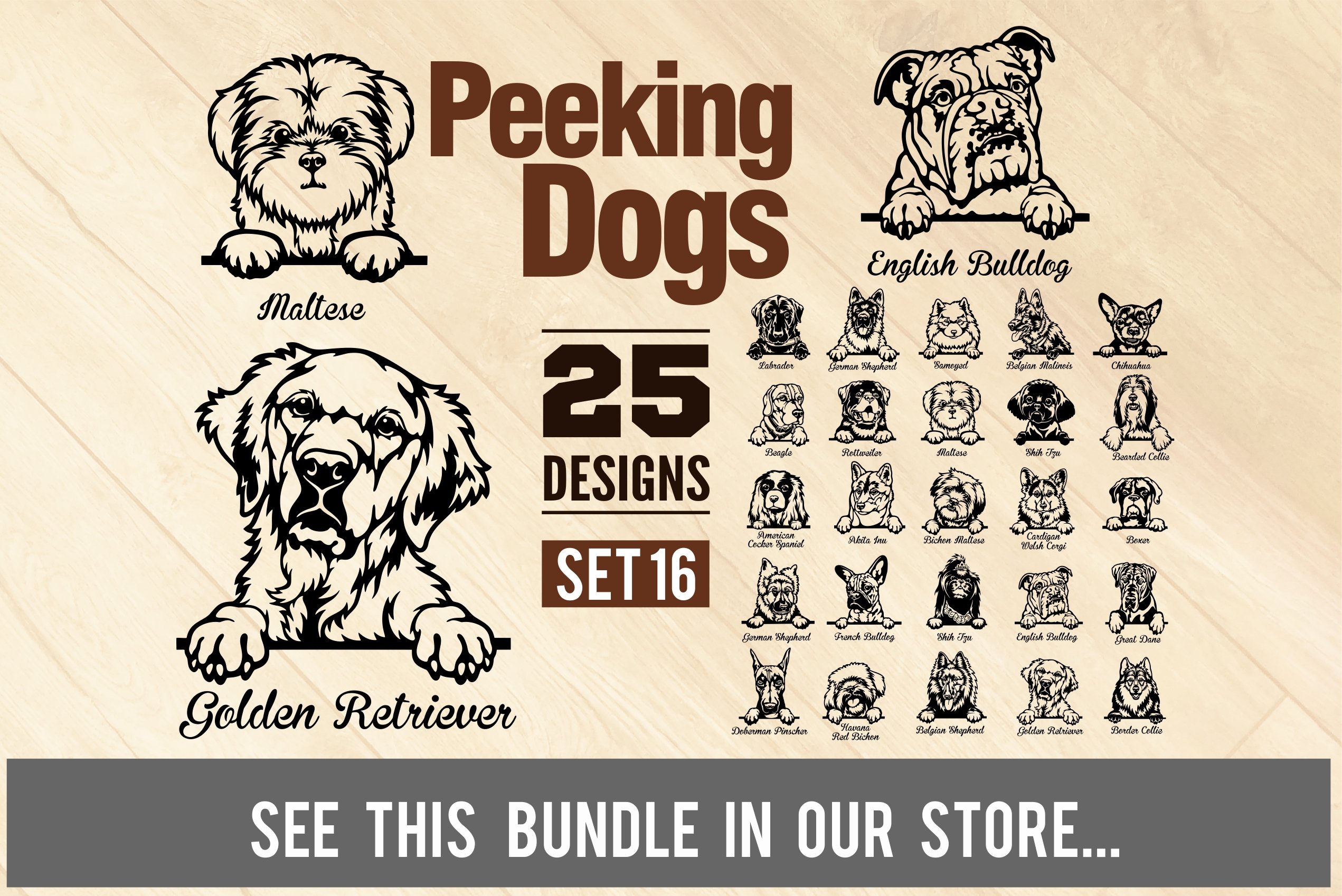 Maltese Peeking Dog Cut SVG Stencil preview image.