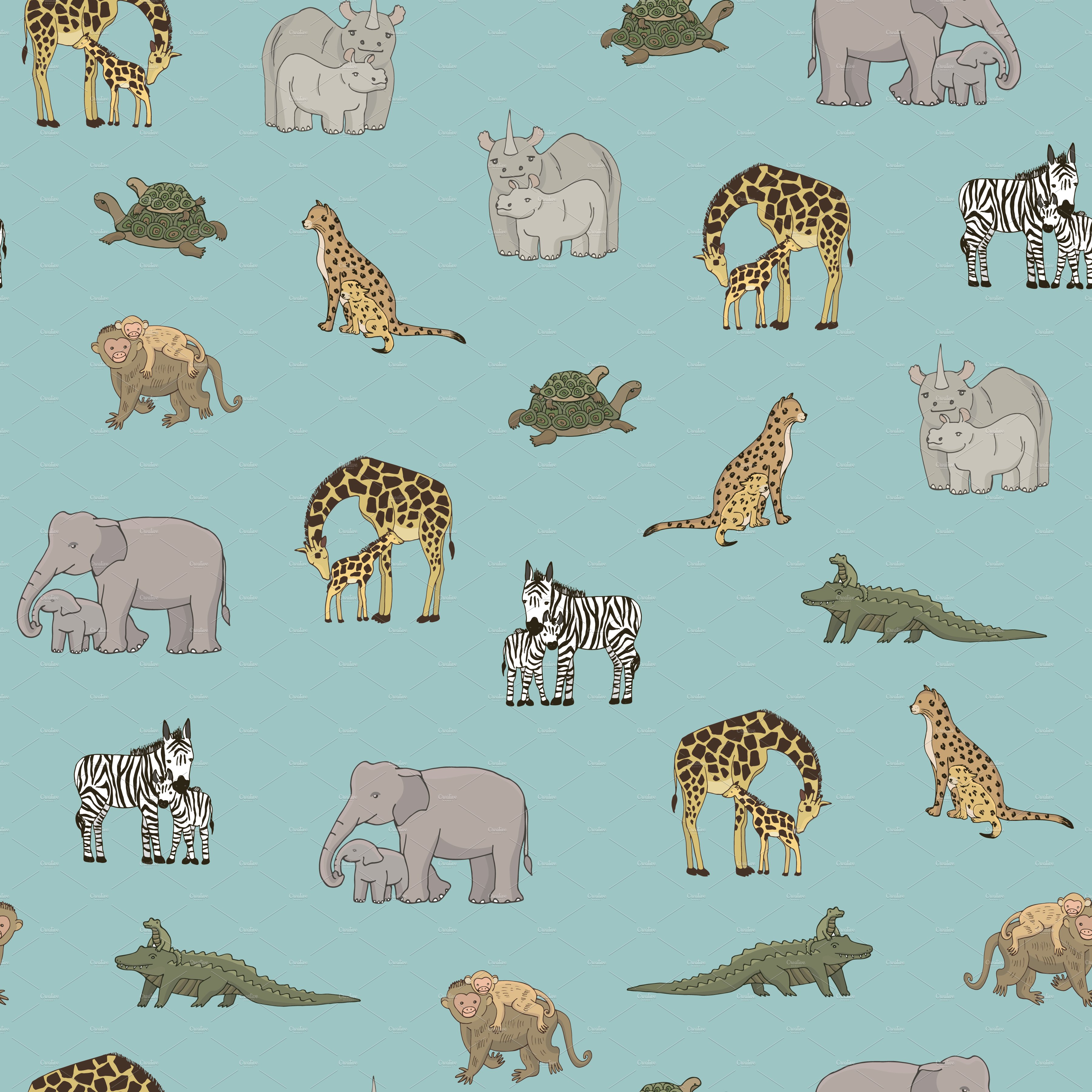 african animals seamless pattern blue 395