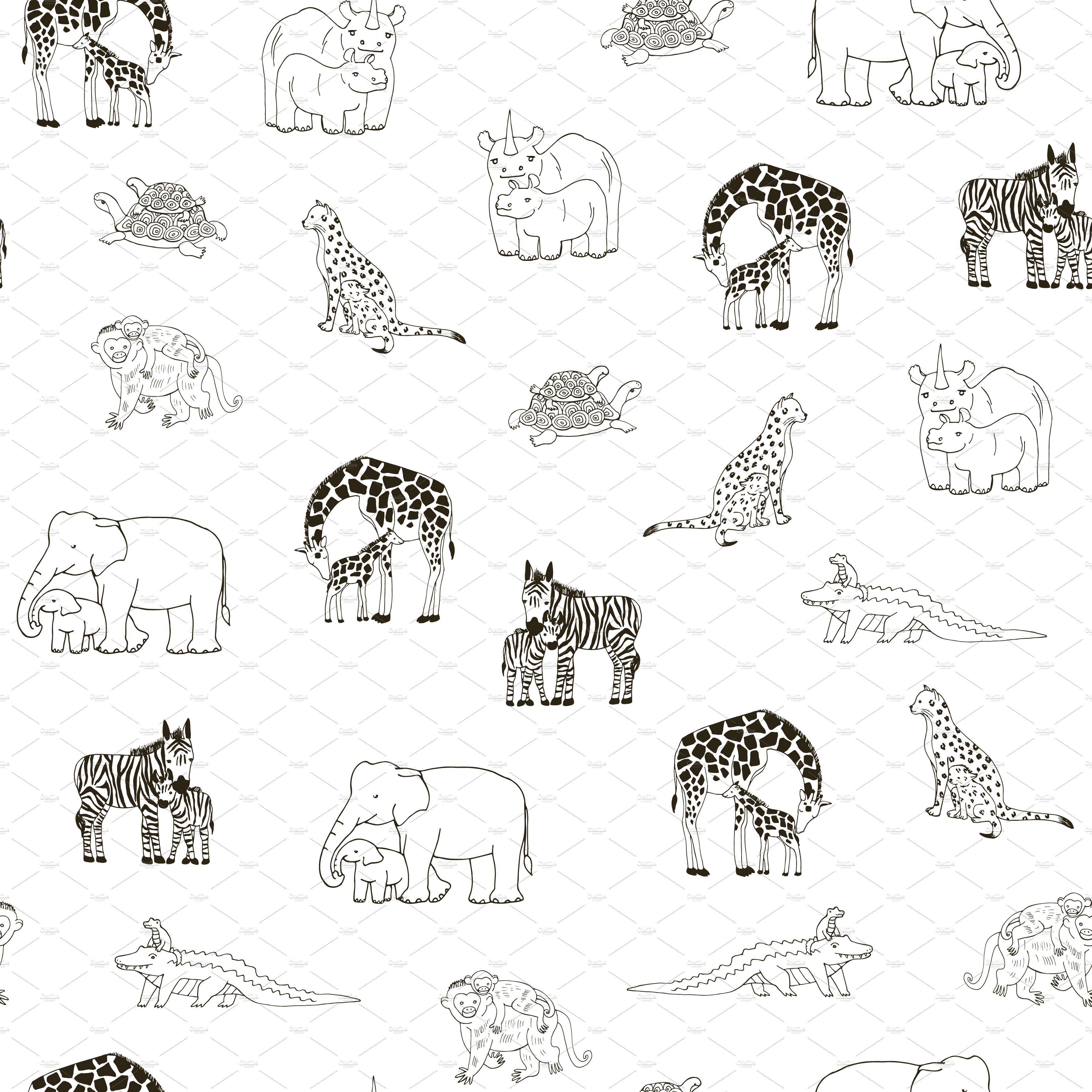african animals seamless pattern line 723