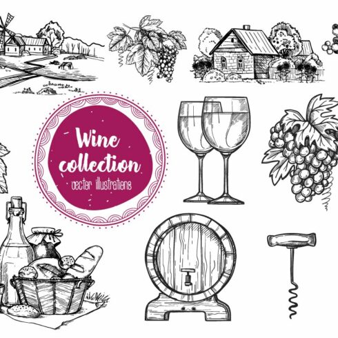 Wine vintage illustration cover image.