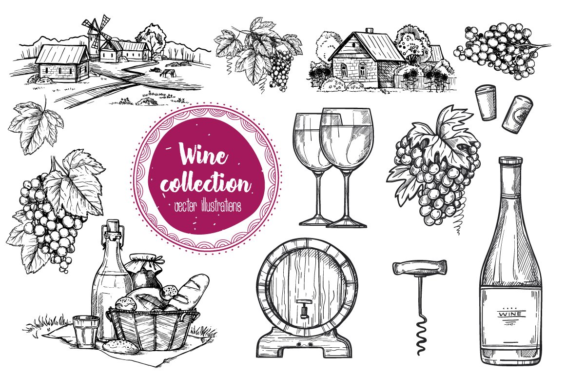 Wine vintage illustration cover image.