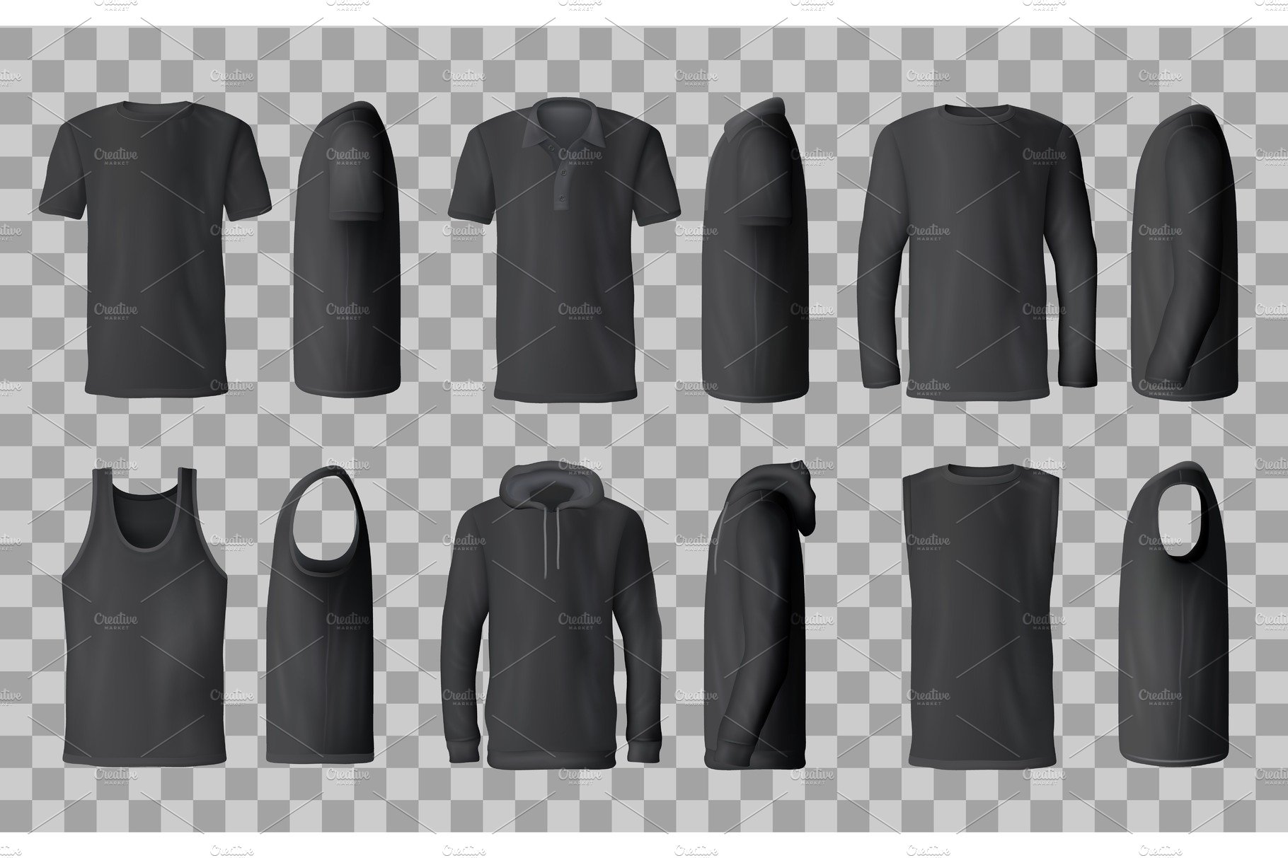 Black t-shirt, sweatshirt, hoodie cover image.
