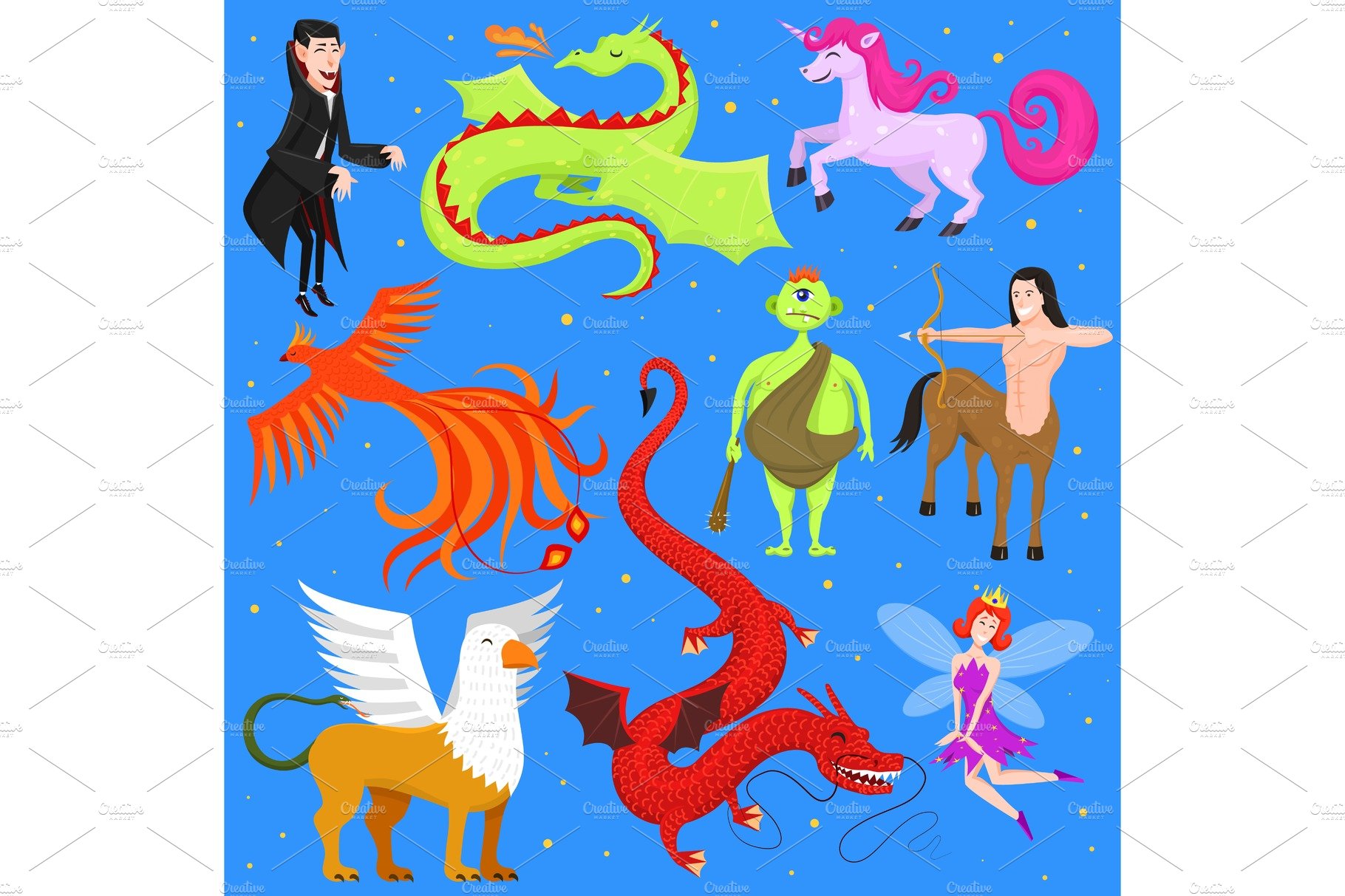 Mythological animal vector mythical creature phoenix or fantasy fairy and c... cover image.