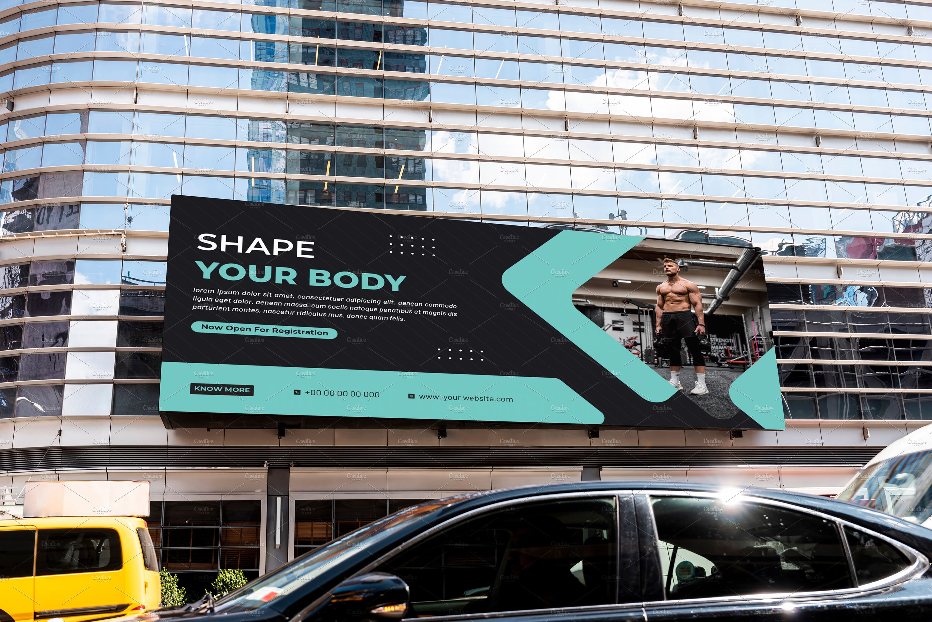 Gym Fitness Billboard Template preview image.