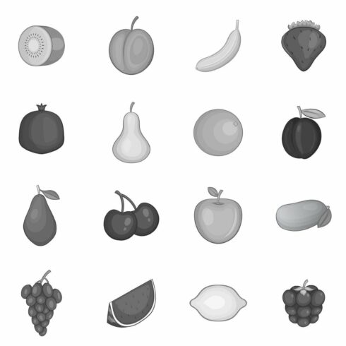 Fruit icons set, monochrome style cover image.