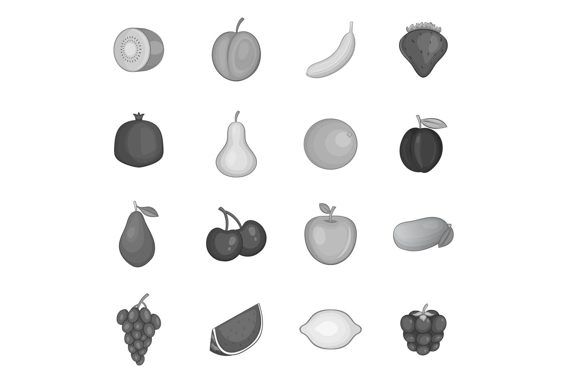 Fruit icons set, monochrome style cover image.