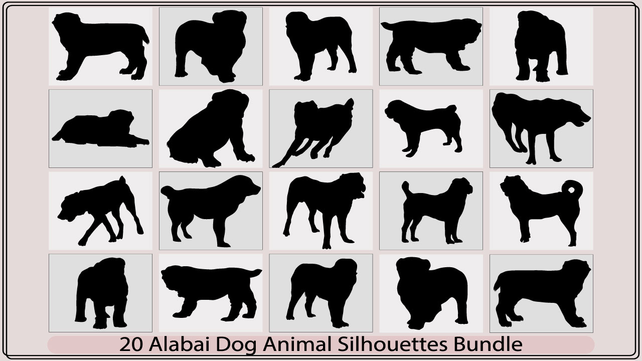 Large set of silhouettes of dogs.