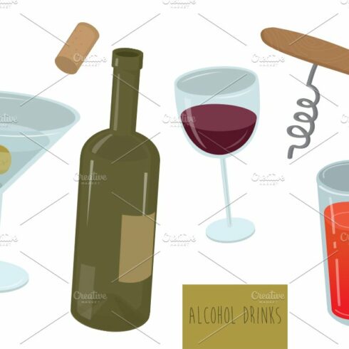 Alcohol drinks vector set cover image.