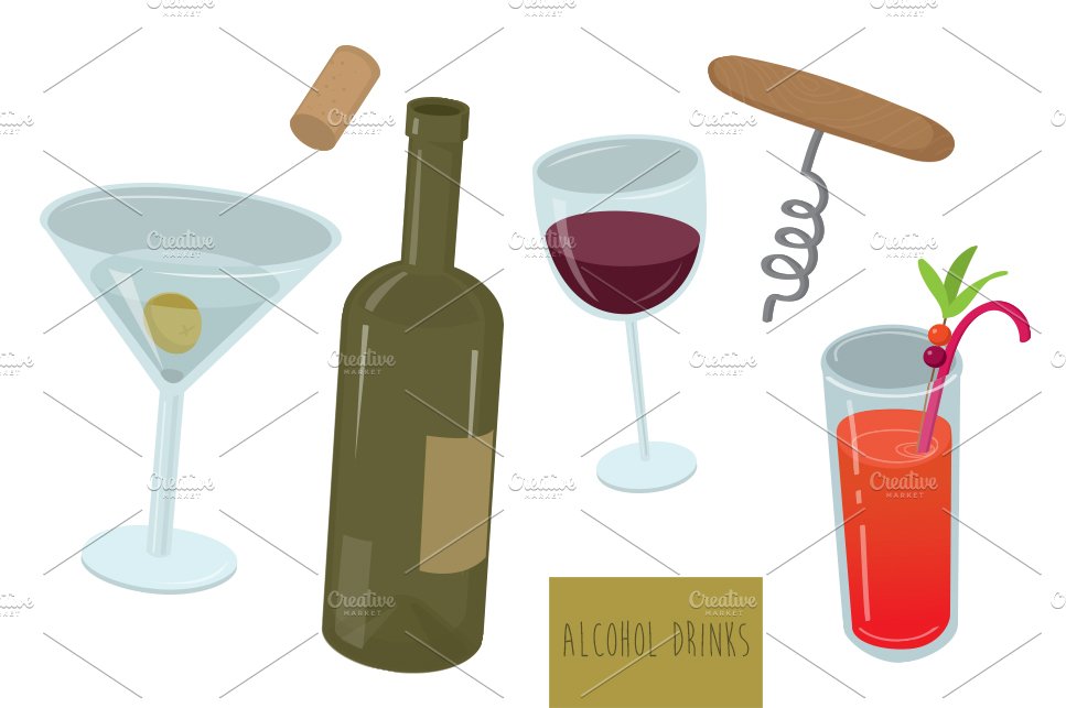 Alcohol drinks vector set cover image.