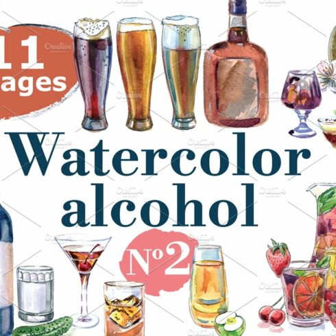 Watercolor alcohol-2 vector set cover image.