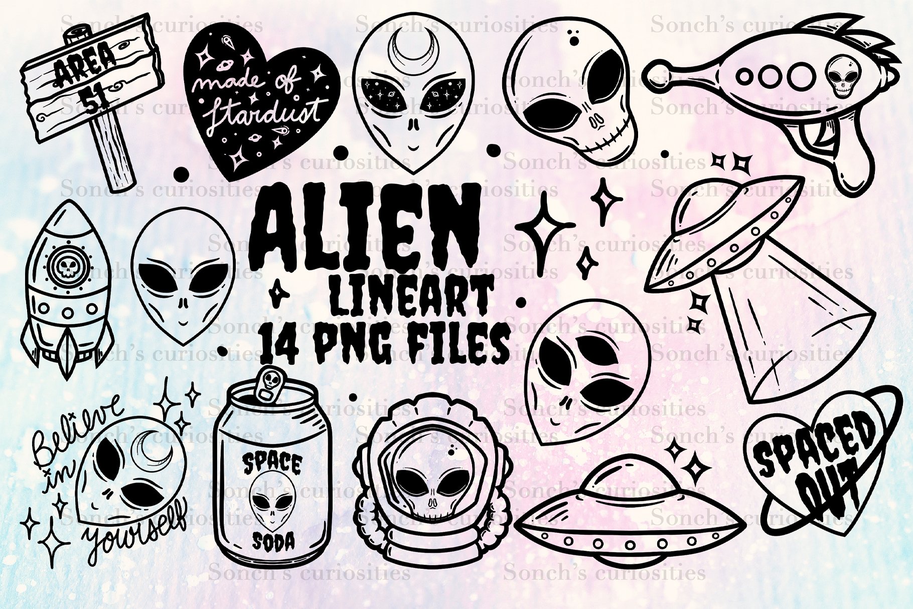 Aliens - spooky/celestial PNG files cover image.