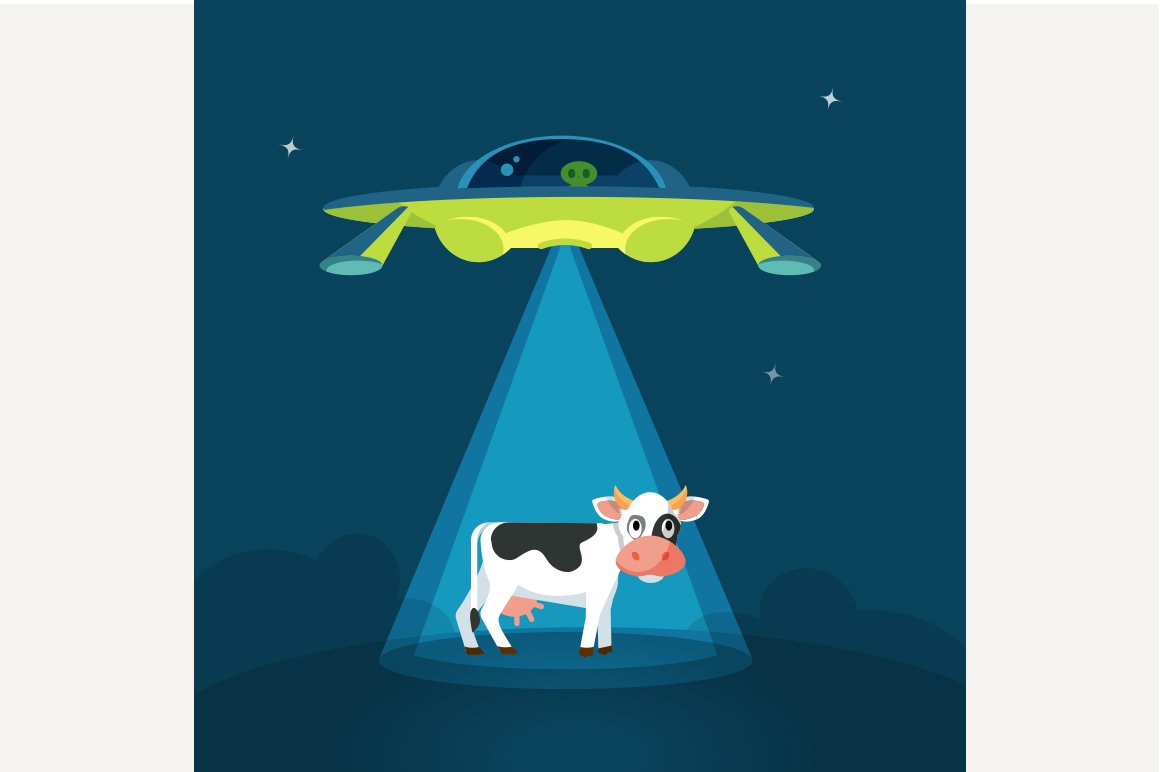Aliens spaceship abducts the cow cover image.