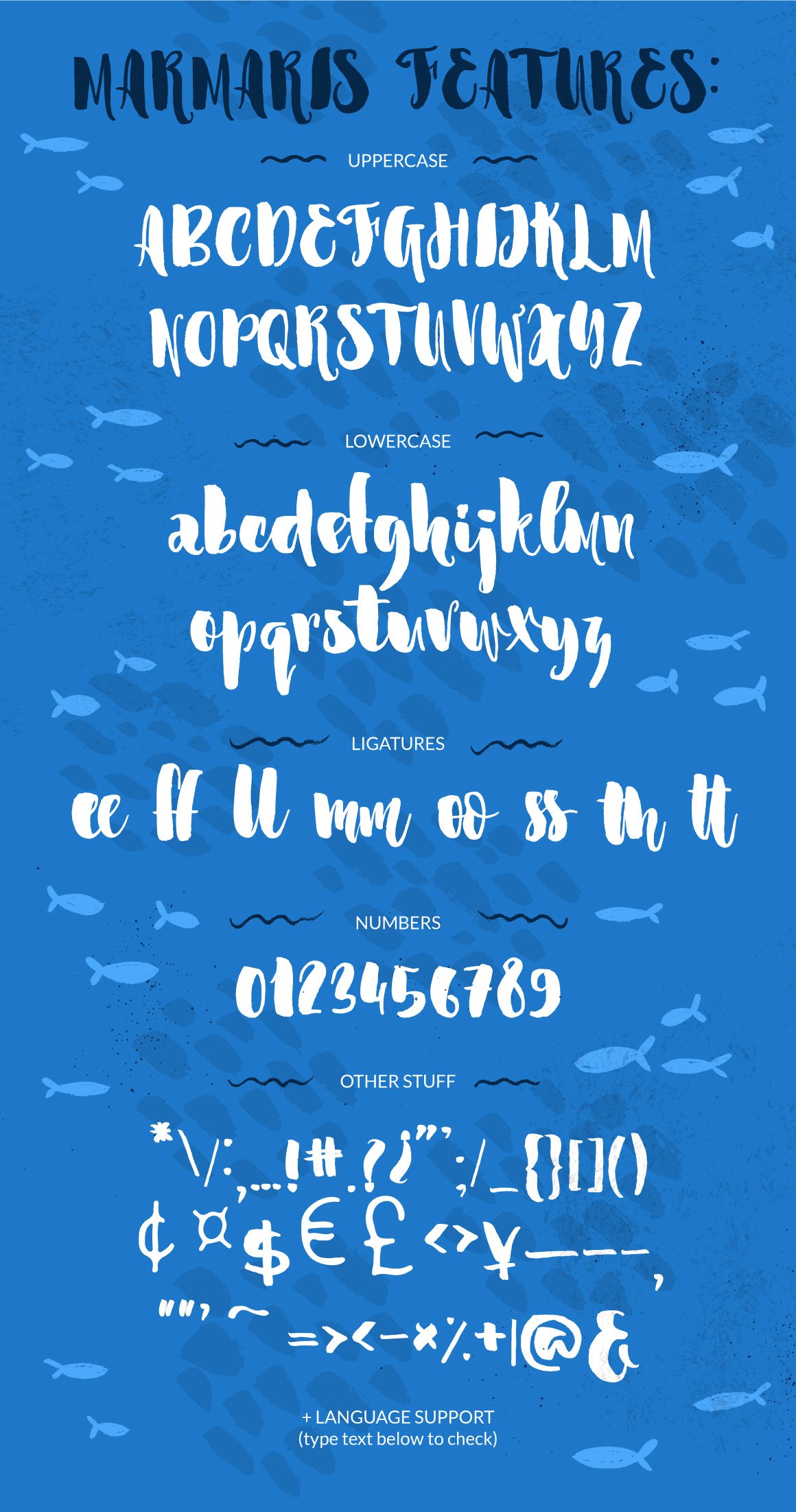 Marmaris brush font + extras preview image.
