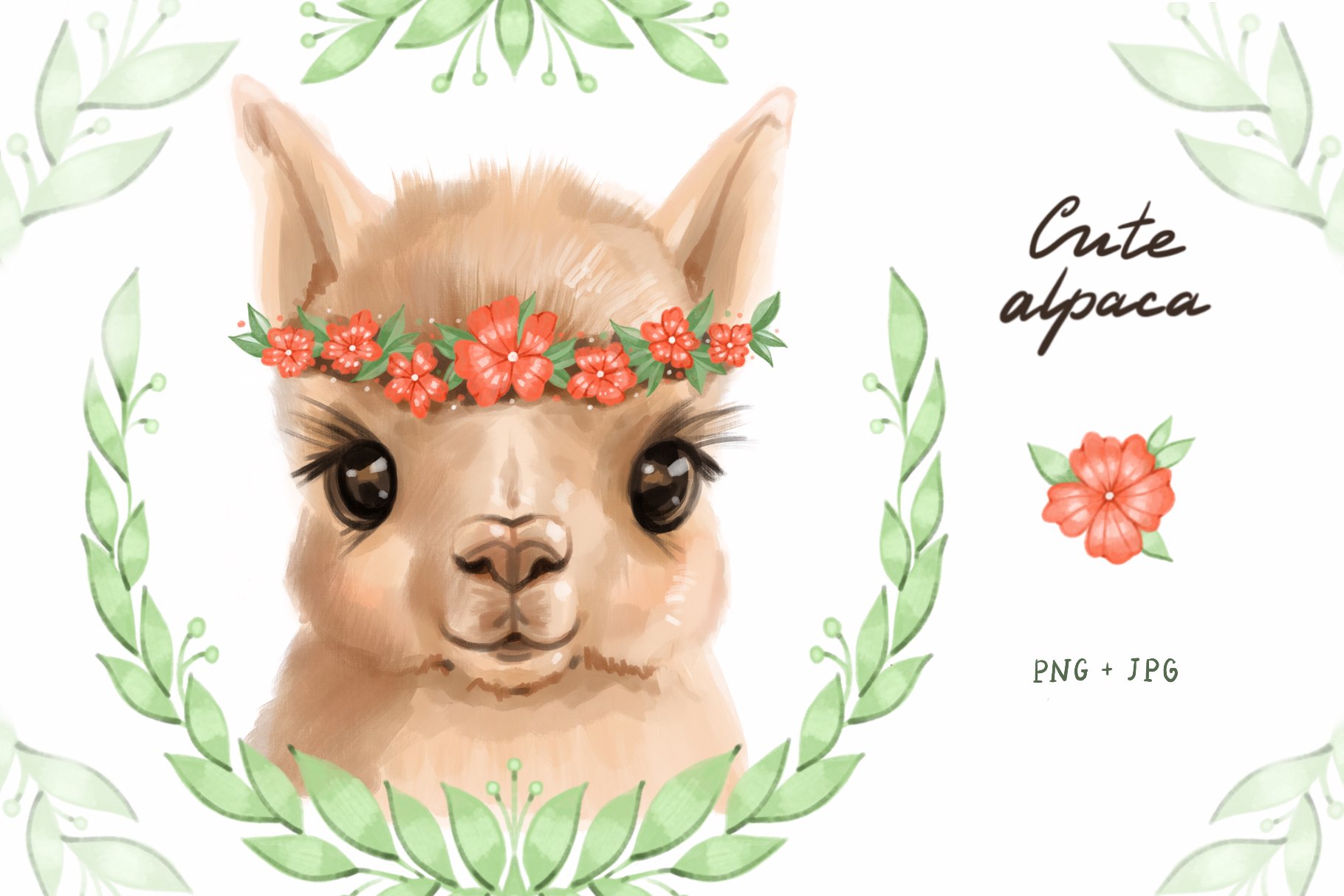 Cute alpaca digital cliparts cover image.