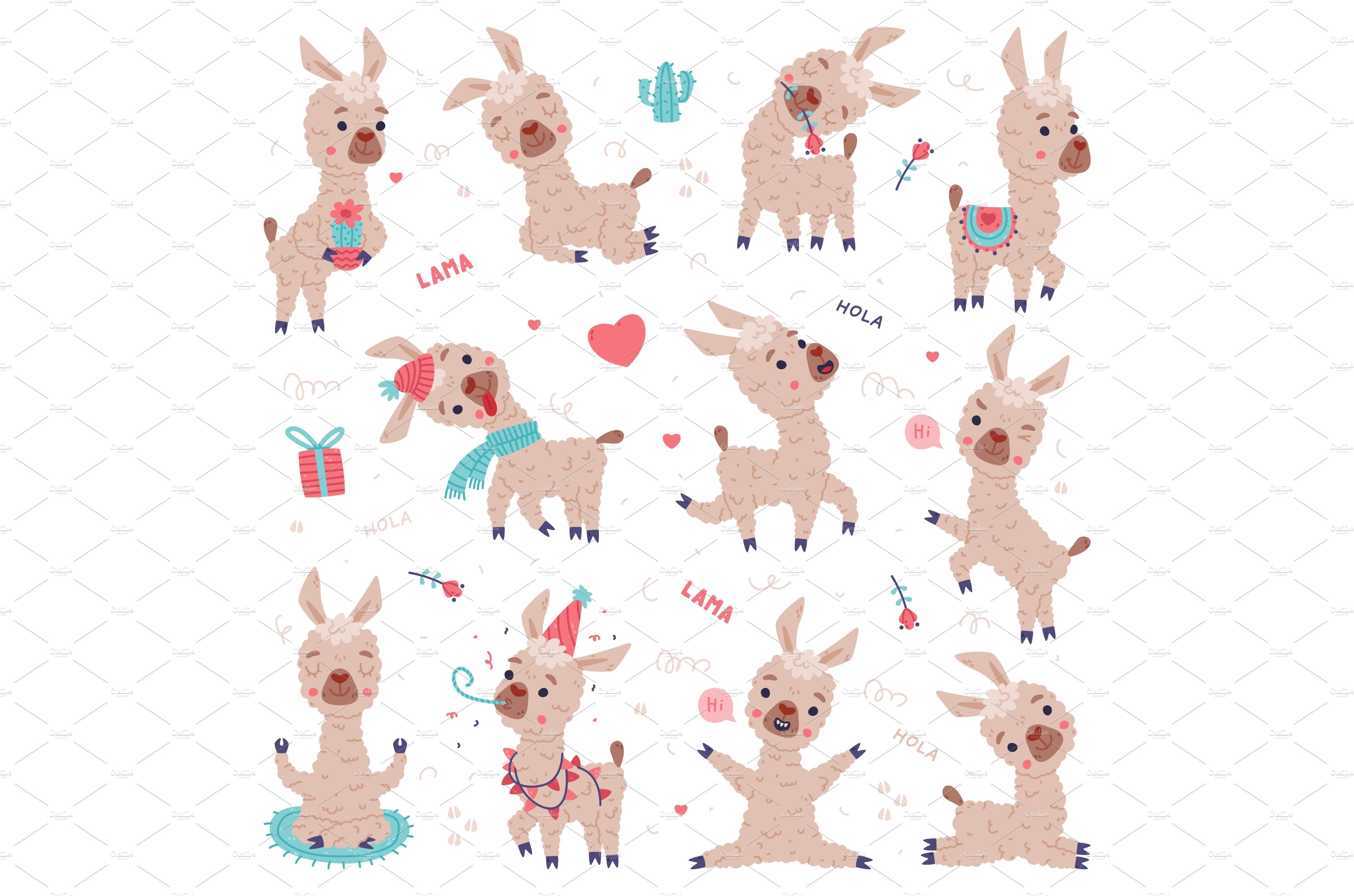 Cute baby llama in different poses cover image.