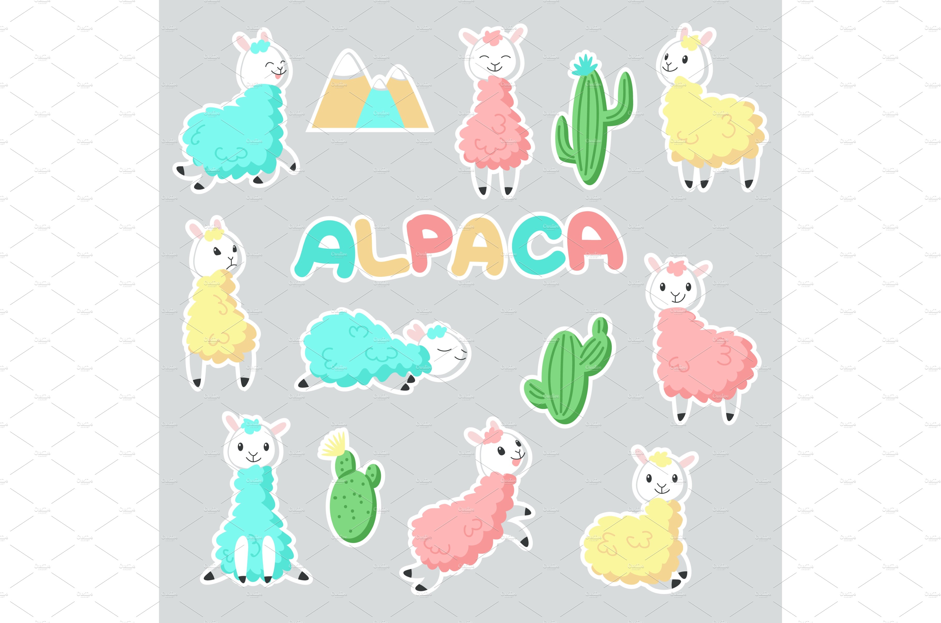 Alpaca stickers vector hand drawn cover image.