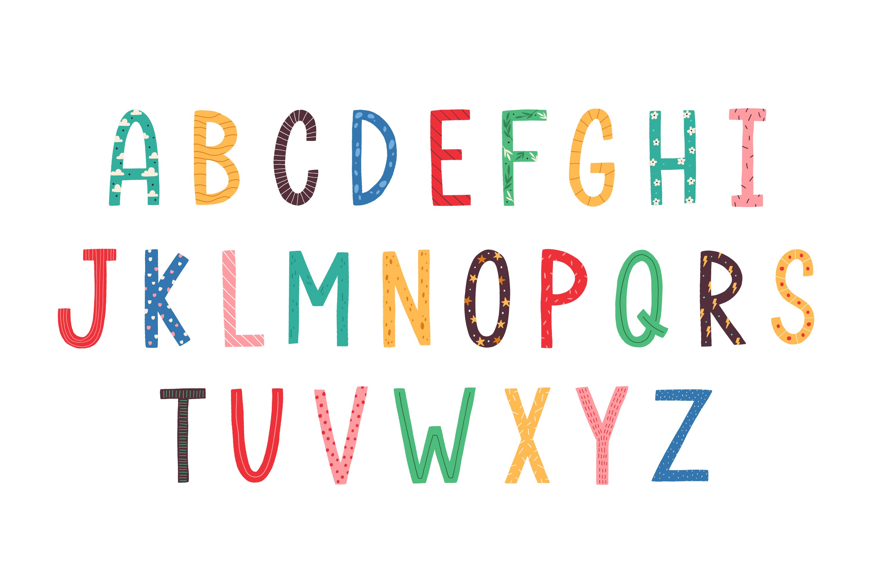 Funny childish alphabet preview image.