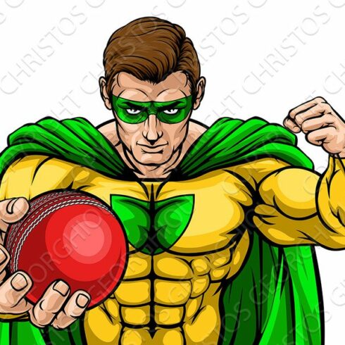 Superhero Holding Cricket Ball cover image.