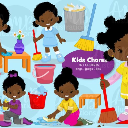 Kids doing chores clipart AMB-2991 cover image.