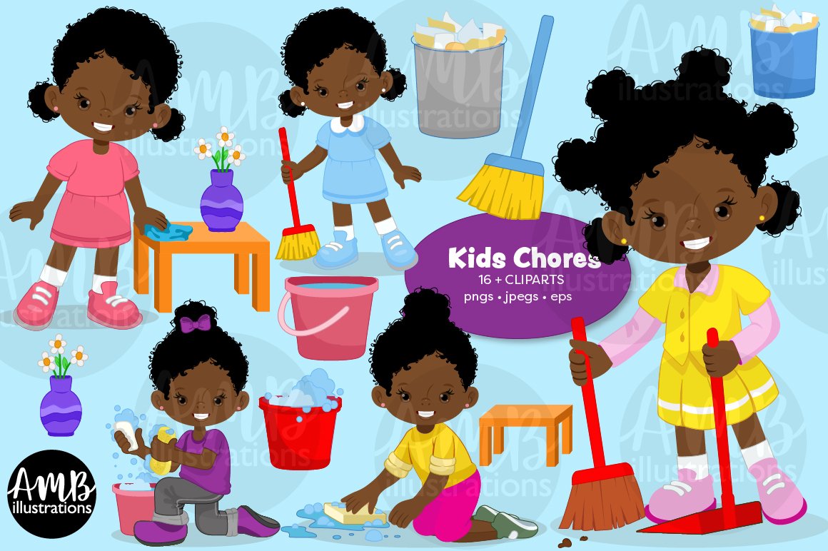 children doing chores clipart