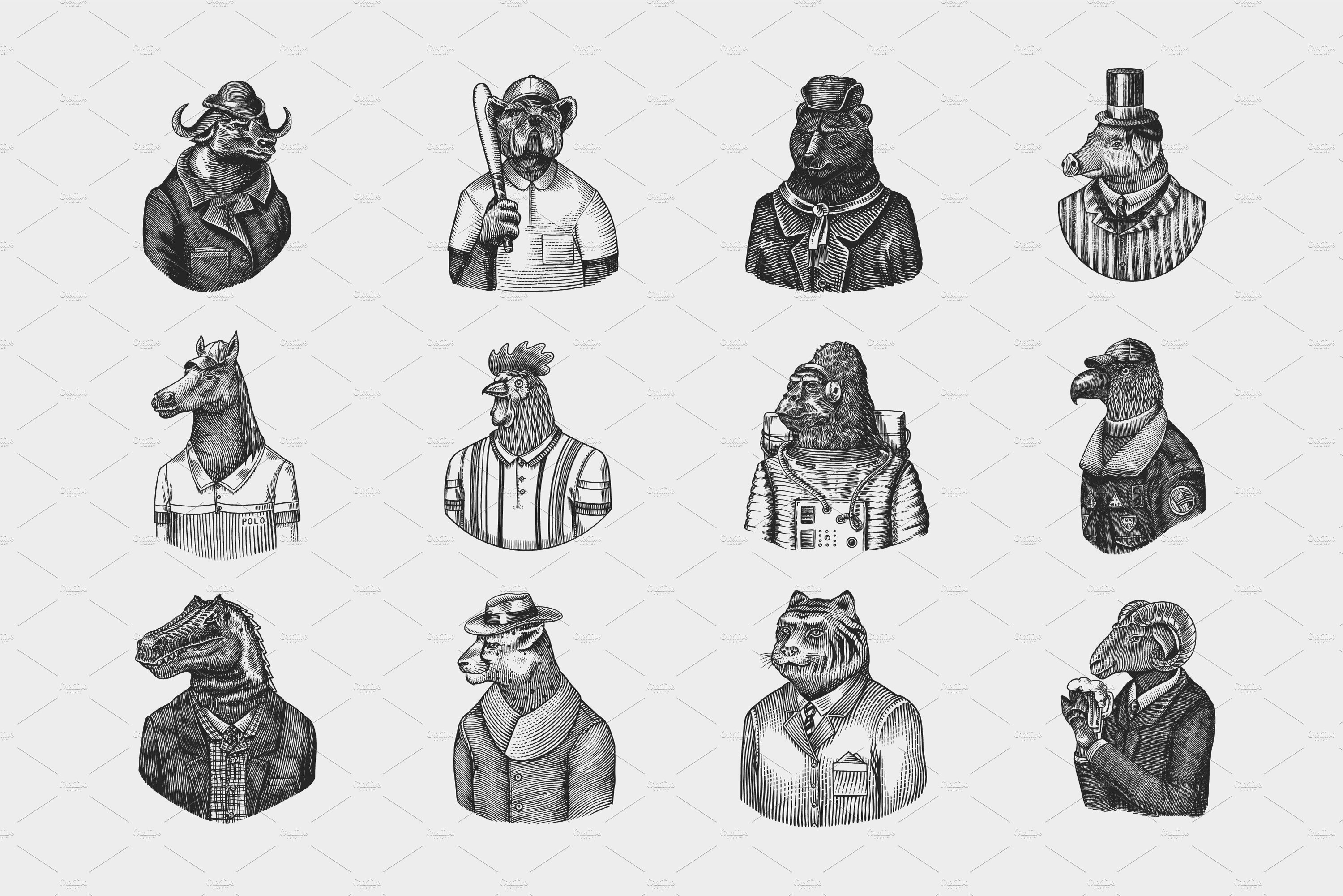 Fashion animals characters drawing. preview image.