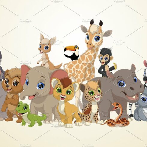 Set of funny kids animals cover image.