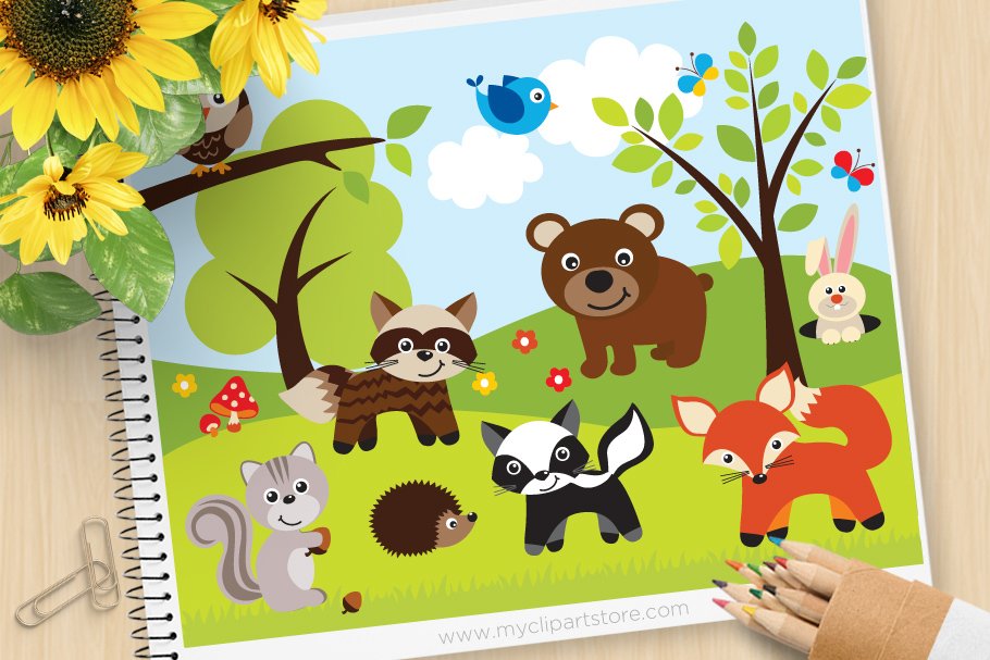 Forrest Animals Clipart + SVG cover image.
