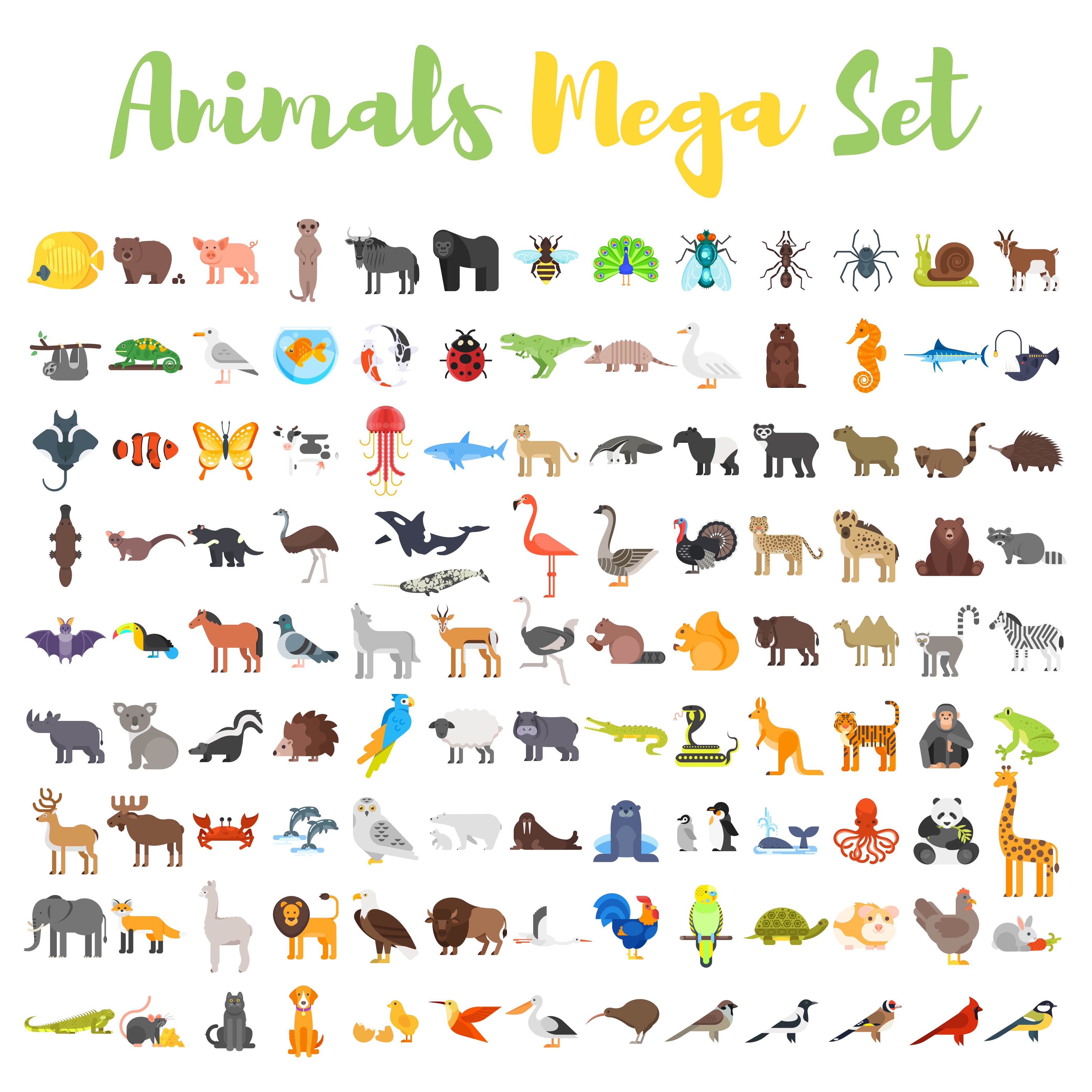 Mega set of flat animals preview image.