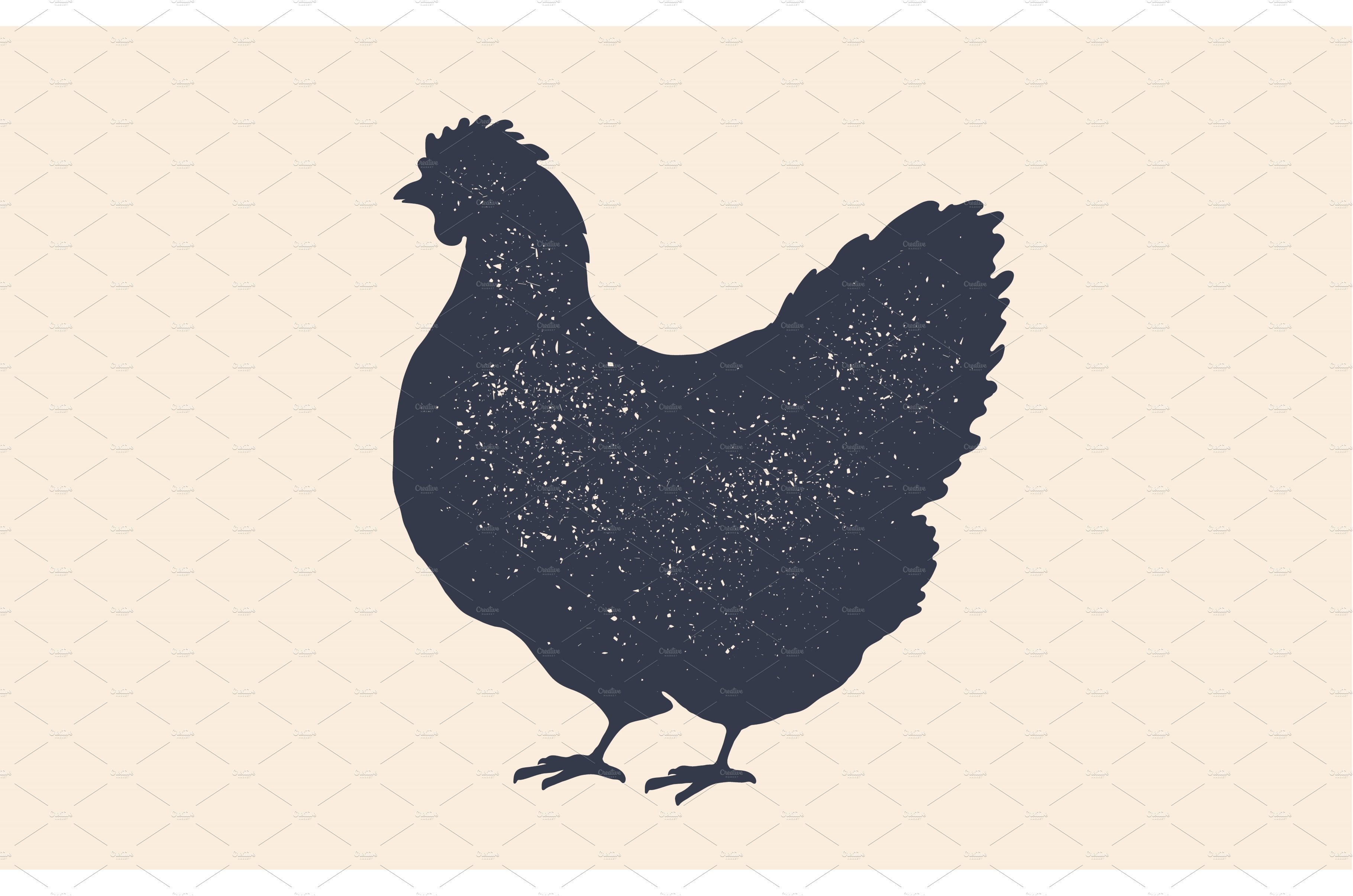 Hen, chicken. Vintage logo, retro cover image.