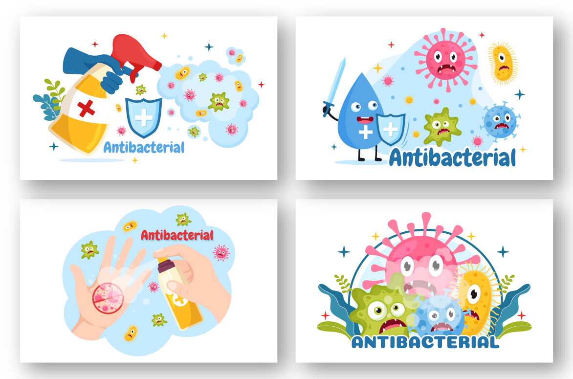 Four different types of antibacterial logos.