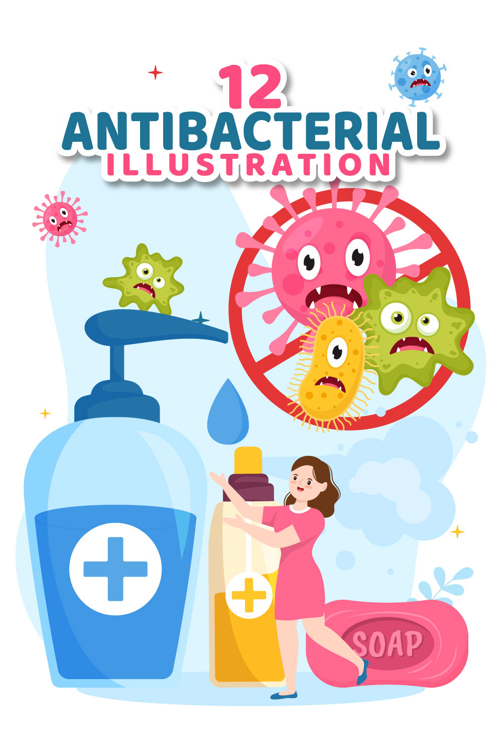 12 Antibacterial Vector Illustration pinterest preview image.