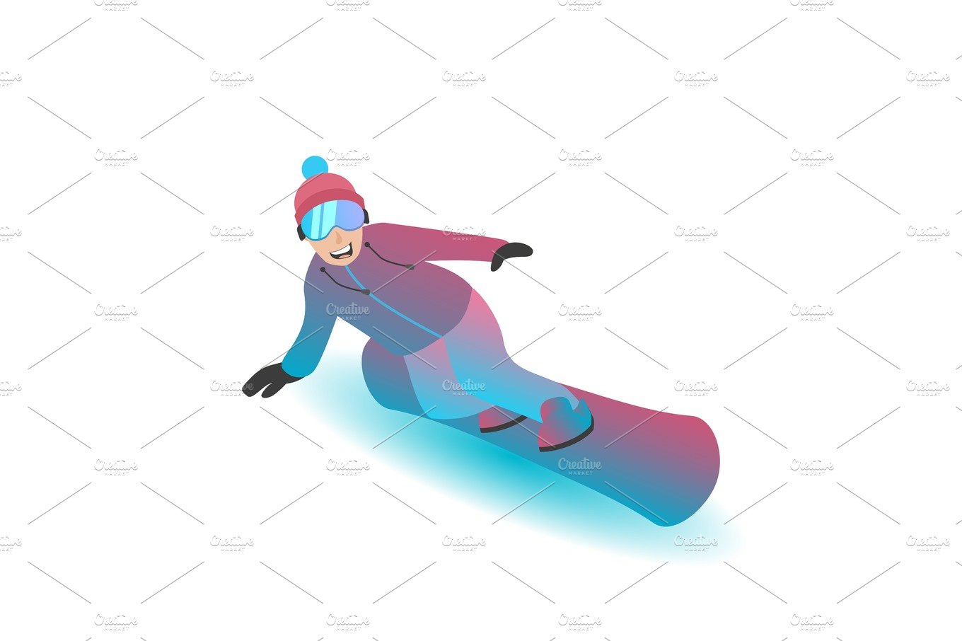 Male character standing on a snowboard. cover image.