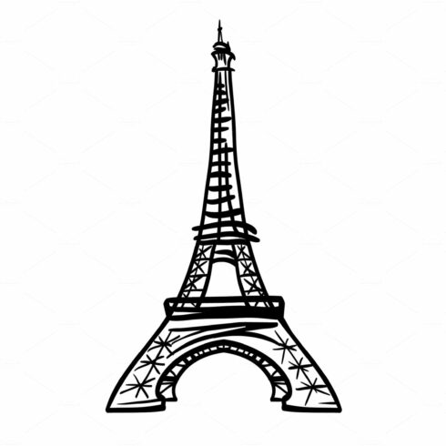 Vector doodle black Eifel Tower hand drawn landmark symbol of Paris, France... cover image.
