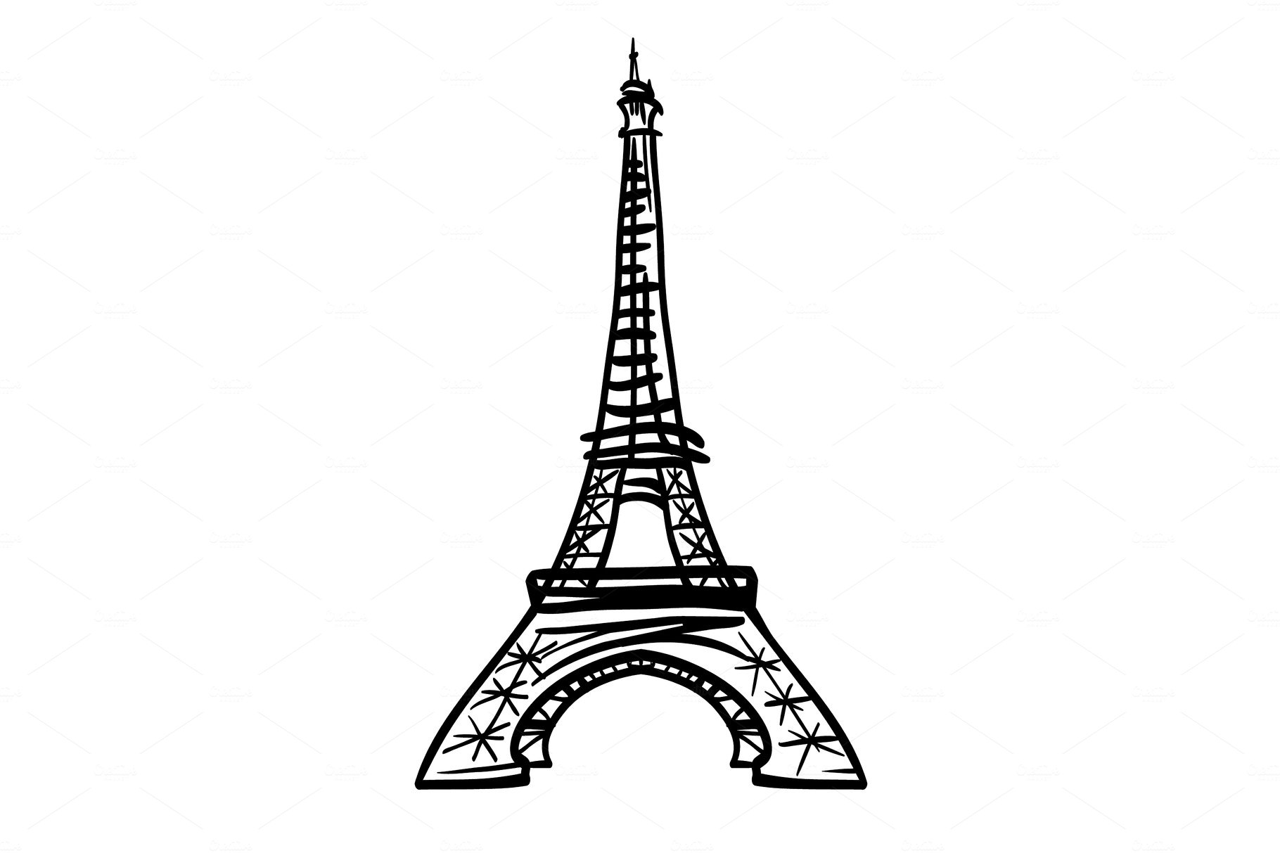 Vector doodle black Eifel Tower hand drawn landmark symbol of Paris, France... cover image.