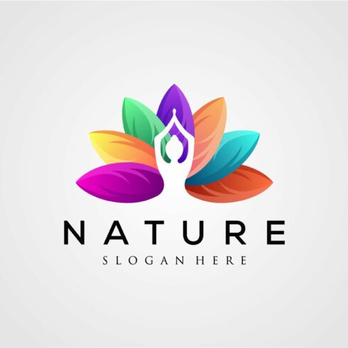 colorful leaf logo with yoga cover image.