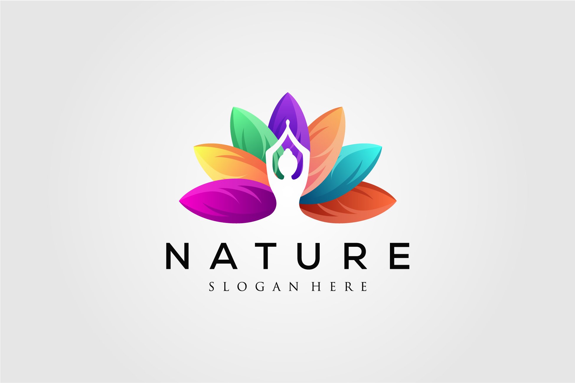 colorful leaf logo with yoga cover image.