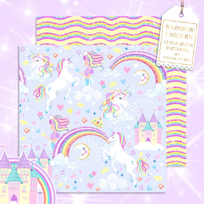 RAINBOW UNICORN digital papers preview image.