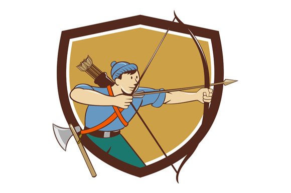 Archer Aiming Long Bow Arrow Cartoon cover image.